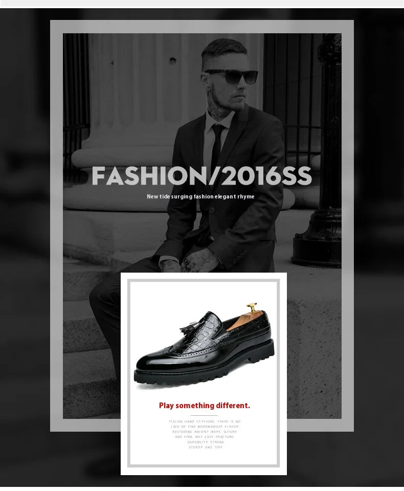 2024 new lazy man slip-on bean shoes men's business casual crocodile print 46 large size fringed leather shoes men