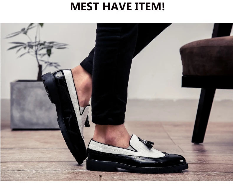 2024 new lazy man slip-on bean shoes men's business casual crocodile print 46 large size fringed leather shoes men