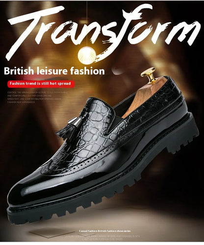 2024 new lazy man slip-on bean shoes men's business casual crocodile print 46 large size fringed leather shoes men