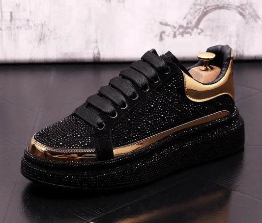 luxury Rhinestone Print Men Flat Shoes Hip-Hop Punk High Tops Sneakers Casual Board Shoes Zapatillas Hombre