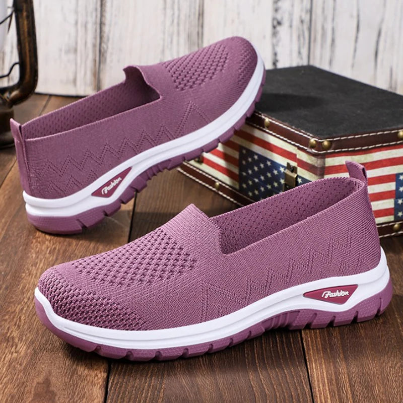Women Walking Shoes High Quality Women Tennis Sneakers Fashion Lady Breathable Shoe Slip On Knit Upper Non Slip Workout 2025