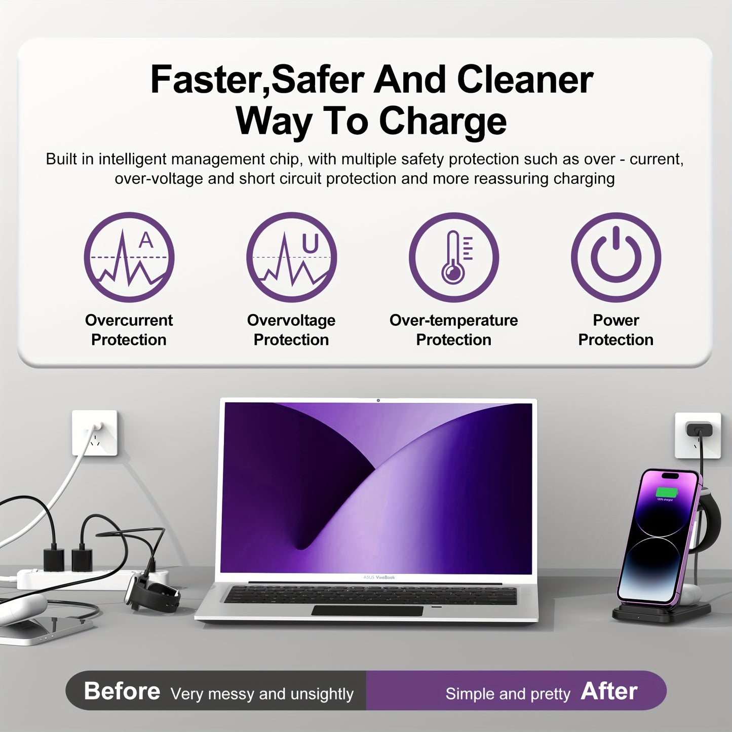 Wireless Charging Station Dock for iPhone 17 Pro Max/17 Pro/17/16/15/14/13/12/11/Pro/Max/Mini/XR/XS/X/8, 3in 1 Wireless Charger for iPhone 17 Air, for iWatch 11/10/9/8/7/6/5/4/3/2/SE/Ultra, Phone Stand for AirPods 4/3/2/Pro/P