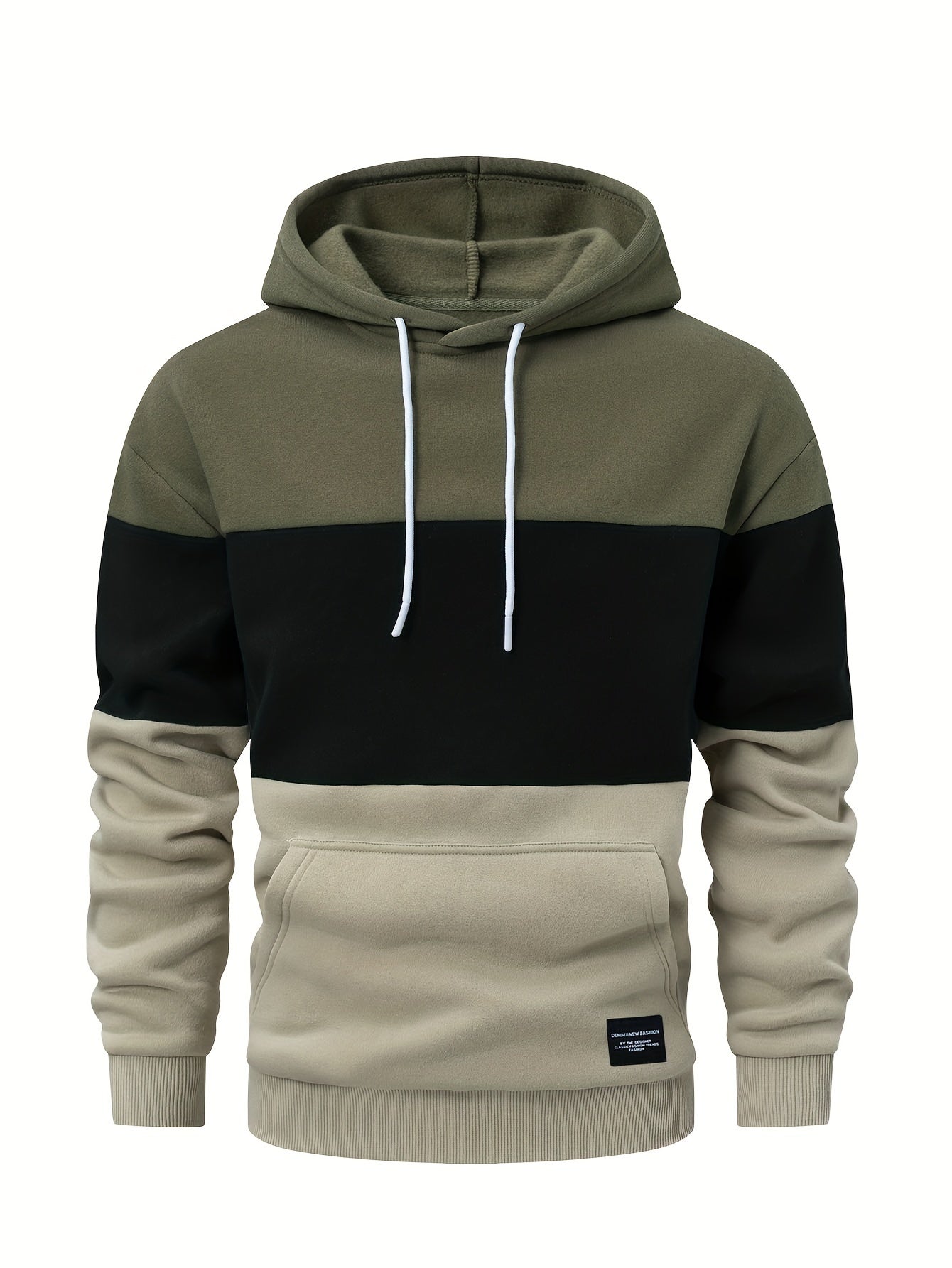 Men's Casual Color Block Hoodie - Soft Polyester, Long Sleeve with Kangaroo Pocket, Drawstring Hood, Ideal for Fall/Winter Streetwear, Casual Streetwear|Hooded Sweatshirt|Polyester Hoodie, Sweater Hoodie