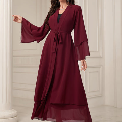 Abaya Muslim Women's Casual Solid Color Elegant Batwing Sleeve Long Loose Robe Maxi Dress Middle Eastern Saudi Dubai Turkish Traditional Arabic Kaftan