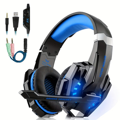 G9000 Stereo Gaming Headset for PS4pcs Xbox One PS5 Controller, Noise-Canceling Over-Ear Headphones with Microphone, LED Lights, Bass Surround, Soft Memory Foam Ears
