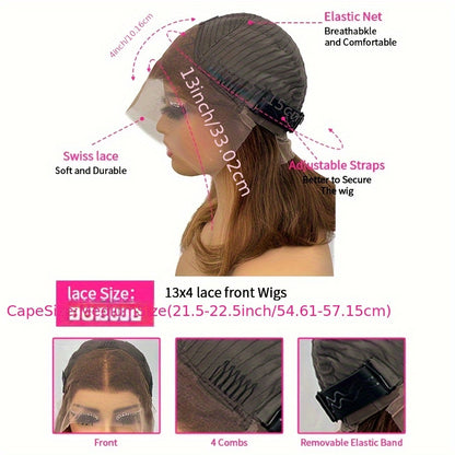 Wesface Women'S 13x4 Deep Wave Frontal Wig - Human Hair Lace Frontal with Honey Blonde Highlights, Natural Brown/Blonde/Red/Red/, Frontal Wig, Hairpiece, Seamless Hairpiece, Natural Look Wig, Beauty Accessory