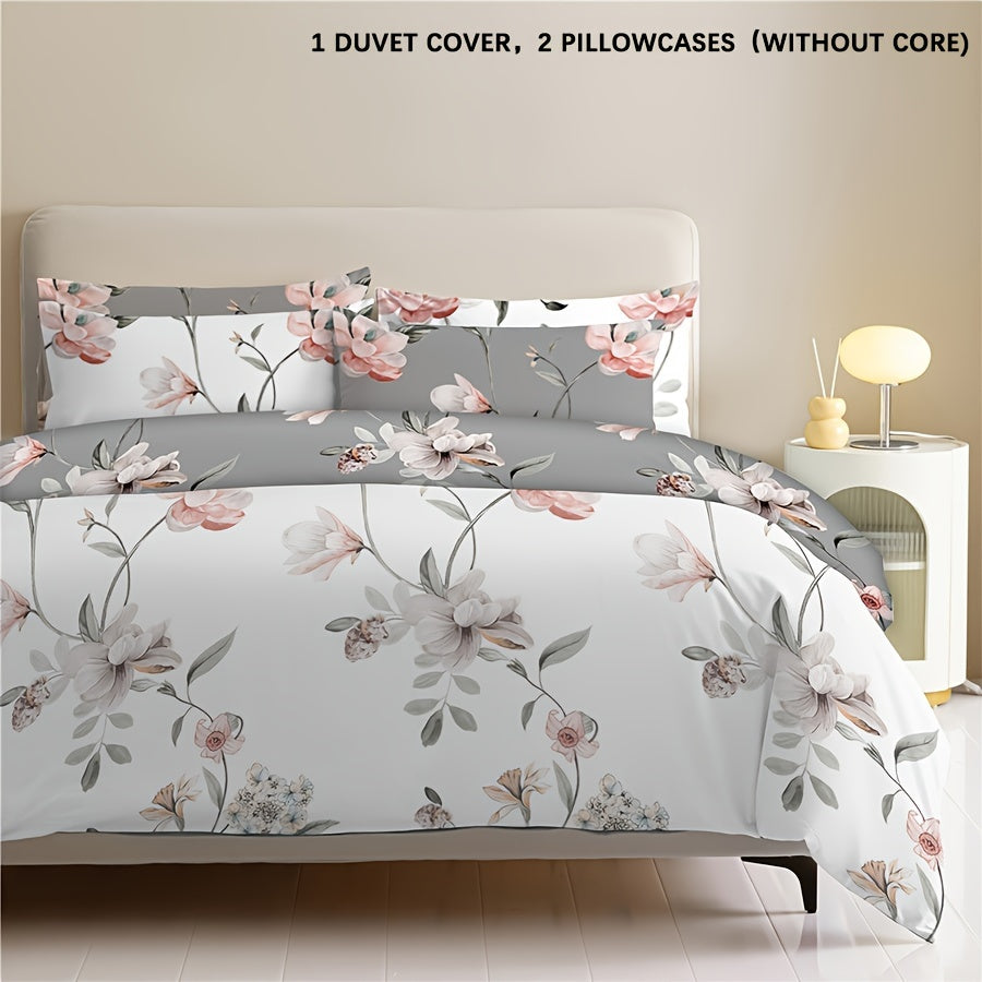2/3pcs Flower Duvet Cover Kit (duvet Cover*1, Pillowcase*1/2, Pillow Insert And Duvet Insert Not Included) Available In All Seasons, Washable AB Face Design, Comfortable And Skin Friendly, Suitable For Bedroom, Dorm, Fresh An