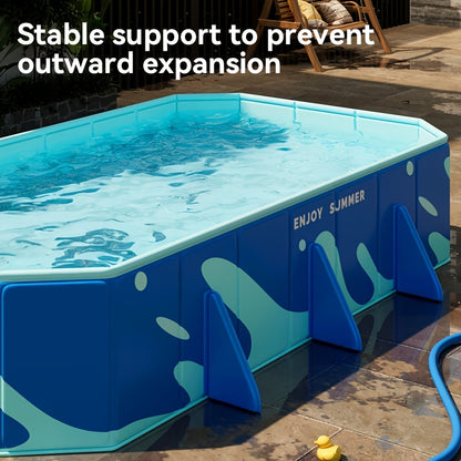 Quick Setup Foldable Rectangular PVC Inflatable Swimming Pool with Blue Wave Design & Safety Fence - Heavy-Duty Scratch-Resistant Construction, Manual Drain System, Smooth Surface for Outdoor/Indoor Use - Ideal for Parties, M