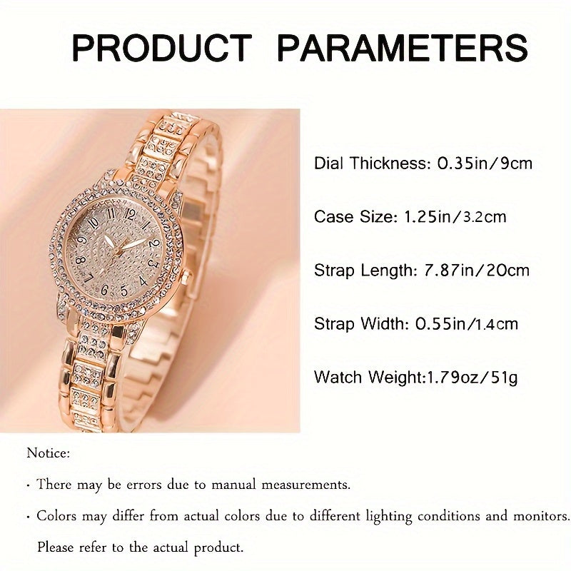 2pcs Luxurious Womens Rhinestone Bracelet Watches - Dazzling Golden Quartz Timepieces with Fashion-forward Design - Perfect Stylish Bling Dress Watches for Special Occasions & Xmas Gifts