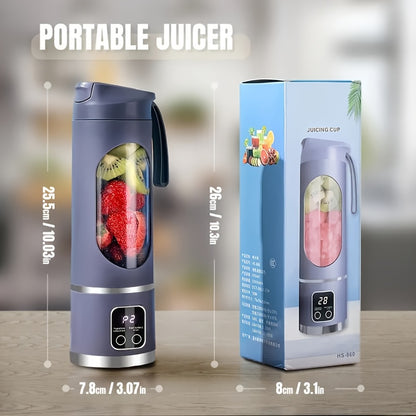 [USB-Powered Portable Blender] USB-Powered Portable Blender & Juicer with Digital Display, Stainless Steel Blade & Large Capacity (10.14-16.91oz) - Cordless Electric Mixer for Smoothies, Ice, Fresh Fruit Drinks - Compact Desi