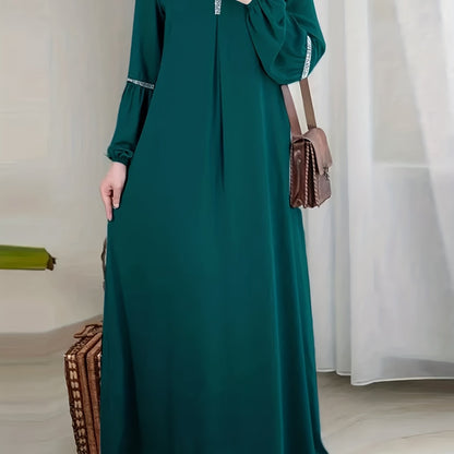 [Sequined Abaya] Sequined Long Sleeve Muslim Abaya | Middle Eastern Solid Color Casual Dress