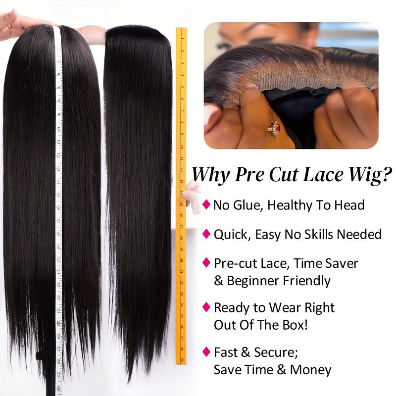 Glueless Wig - No Glue Needed, Pre Plucked & Cut Front, Natural Black Human Hair Lace Front Wig, 150% Density for, Everyday & Special Events, Event Hairpiece, Sleek Straight Style