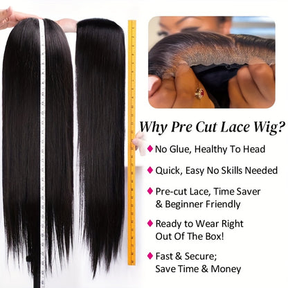 Glueless Wig - No Glue Needed, Pre Plucked & Cut Front, Natural Black Human Hair Lace Front Wig, 150% Density for, Everyday & Special Events, Event Hairpiece, Sleek Straight Style