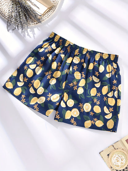 3 Pieces of Men's Comfortable Cotton Fruit Pattern Full Print Boxer Shorts with Breathable Fabric and Relaxed Fit for Everyday Wear