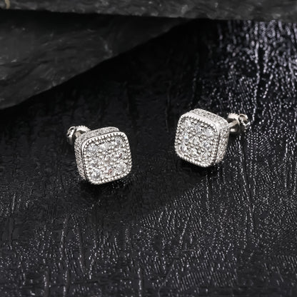 Golden Micro Pave Cubic Zircon Hip Hop Geometry Square Stud Earrings - Iced Out Bling Fashion Jewelry with Geometric Design, Square Shape, and Durable Construction - Perfect for Everyday Wear and Special Occasions