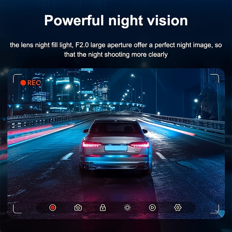 A Car Dash Cam with Memory Card Included, Optional Without Memory Card, 1080P Front Camera, 720P Rear Camera, Infrared Night Vision, Loop Recording