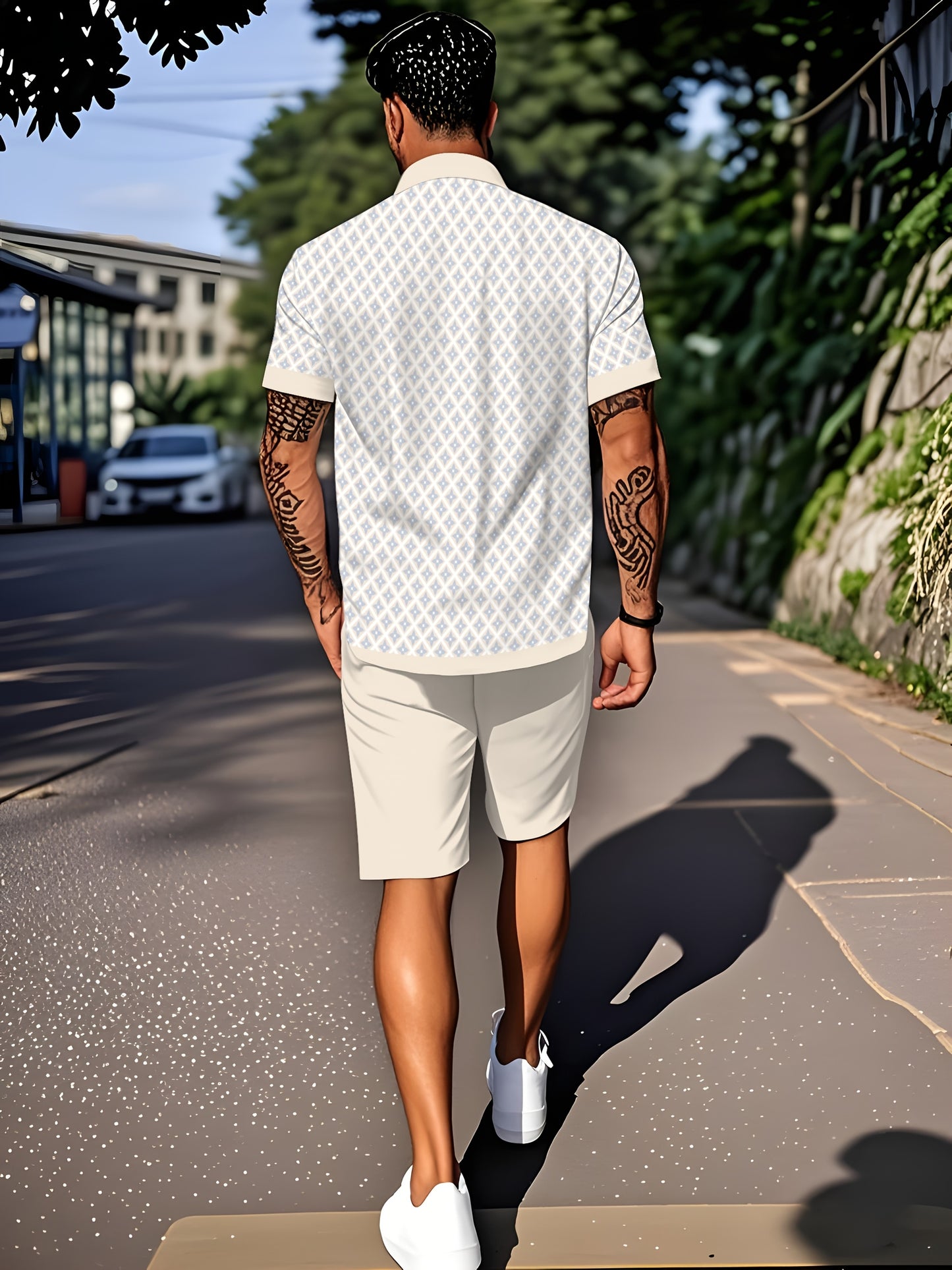 2pcs Men's Shirt and Shorts Set: Loose Cuban Collar Short Sleeve Shirt with Casual Outdoor Sports Vacation Outfit