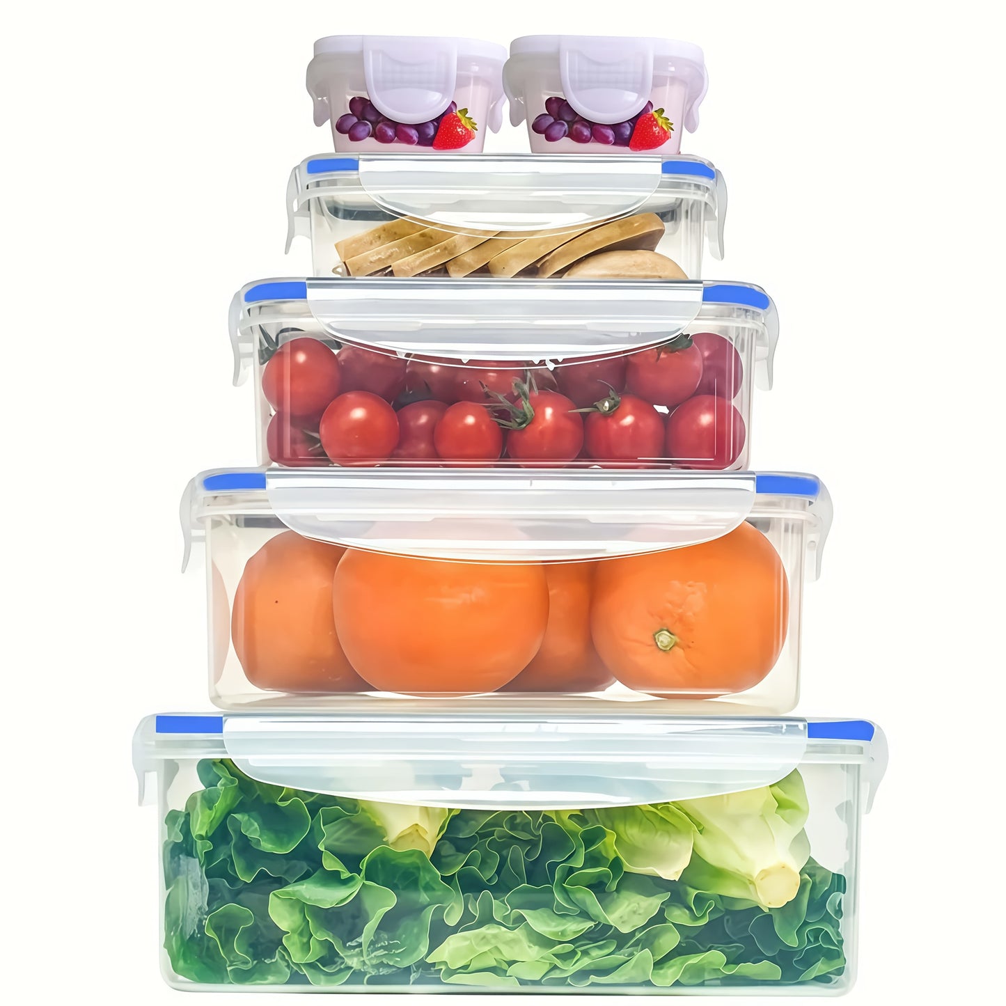 12pcs/24pcs Storage Containers, Five Sizes, Reusable Sealed Lid PP Material Snap-On Organizer Boxes for Fruits, Vegetables, Salads, Pasta, Meat, Bento, Lunch
