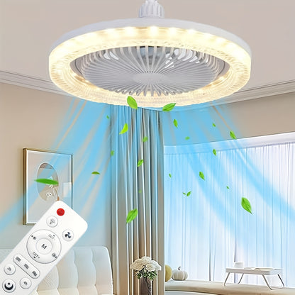 2-in-1 Multifunctional Ceiling Fan with Light, LED Fan Light, 25.4 cm Diameter, Color Matching, Infinite Dimming, and Timer Function, Suitable for Bathrooms/Bedrooms/Garages/Kitchens/Offices, Ceiling Fan Light, Bedroom Lighti