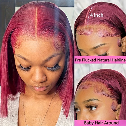 Brazilian 99J Burgundy Lace Front BOB Wigs Human Hair Bob Wig 13x4 Lace Frontal Short Bob Color Wigs Human Hair Pre Plucked Natural Hairline Wine Red Wigs for Women