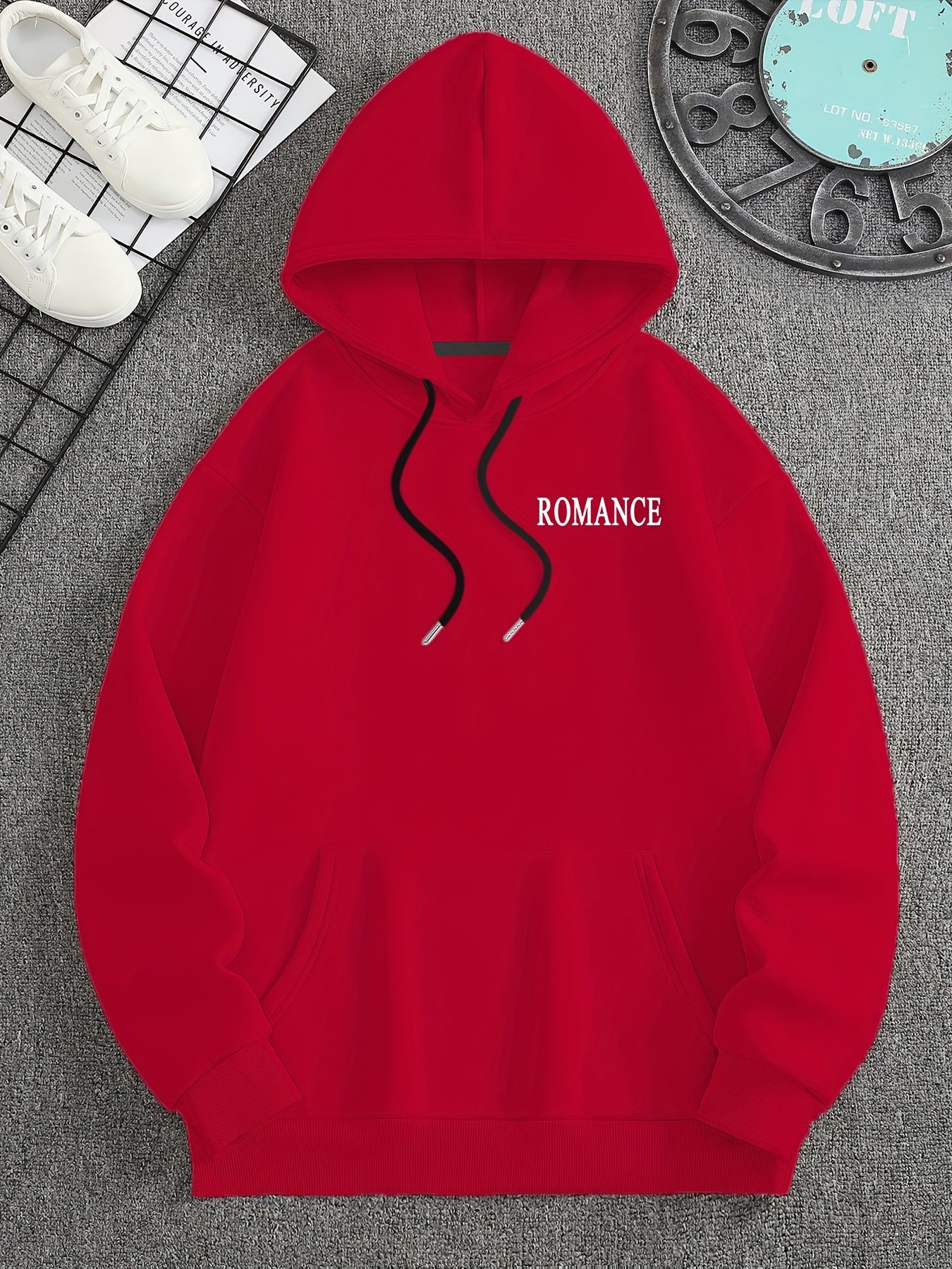 Men'S Casual Hooded Sweatshirt with "ROMANCE" Graphic Print - Loose Fit, Long Sleeve, Front Pocket, Perfect for Fall/Winter, Casual Wear Hoodie, |relaxed Fit Hoodie|front Pocket Hoodie, Sweater Hoodie