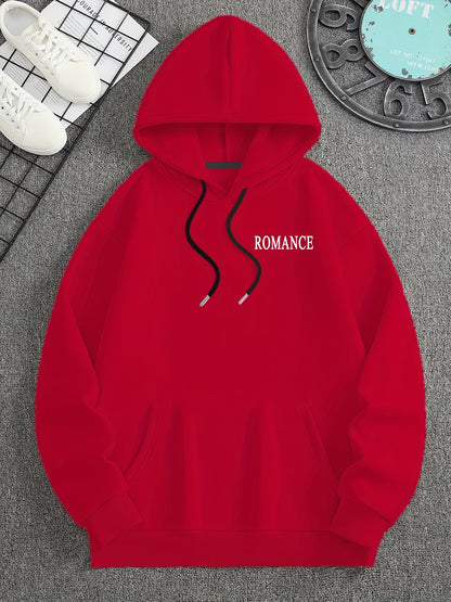 Men'S Casual Hooded Sweatshirt with "ROMANCE" Graphic Print - Loose Fit, Long Sleeve, Front Pocket, Perfect for Fall/Winter, Casual Wear Hoodie, |relaxed Fit Hoodie|front Pocket Hoodie, Sweater Hoodie