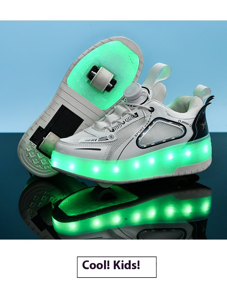 Mesh Double Wheel Heelys Children's Luminous Charging Roller Skating Deformation Skate Shoes