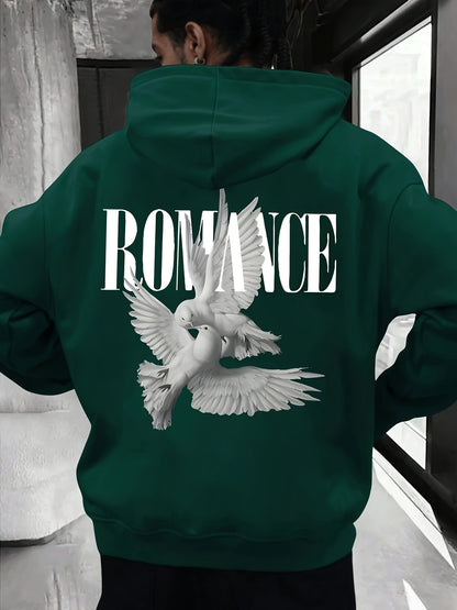 Men'S Casual Hooded Sweatshirt with "ROMANCE" Graphic Print - Loose Fit, Long Sleeve, Front Pocket, Perfect for Fall/Winter, Casual Wear Hoodie, |relaxed Fit Hoodie|front Pocket Hoodie, Sweater Hoodie