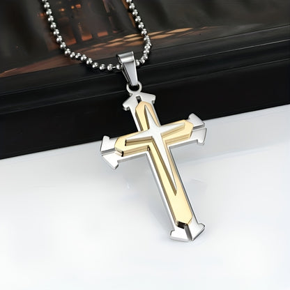 A Stylish Multi-layer Cross Necklace for Men - A Domineering Guardian Necklace for Men And Women - Fashionable Necklace, Elegant Design, Classic Jewelry Clothing Accessories for Dressing Up Holiday Gifts,Valentine's Day
