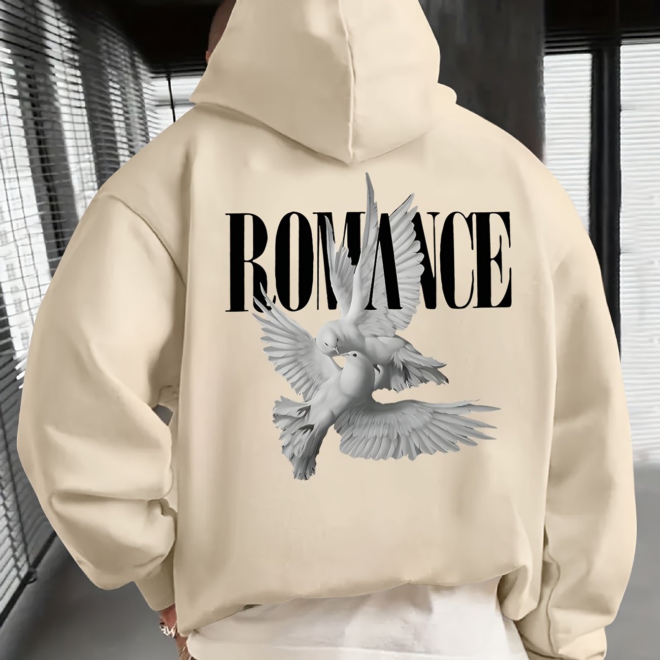 Men'S Casual Hooded Sweatshirt with "ROMANCE" Graphic Print - Loose Fit, Long Sleeve, Front Pocket, Perfect for Fall/Winter, Casual Wear Hoodie, |relaxed Fit Hoodie|front Pocket Hoodie, Sweater Hoodie