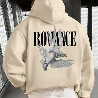 Men'S Casual Hooded Sweatshirt with "ROMANCE" Graphic Print - Loose Fit, Long Sleeve, Front Pocket, Perfect for Fall/Winter, Casual Wear Hoodie, |relaxed Fit Hoodie|front Pocket Hoodie, Sweater Hoodie
