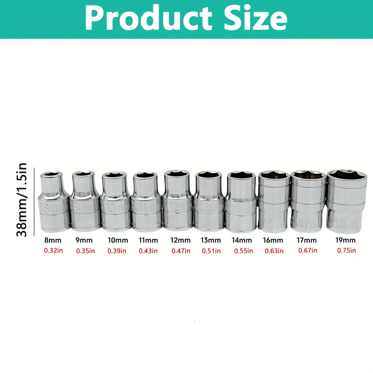 10pcs Wireless Impact Wrench Set with 1/2 Inch Drive Short Wall Metric Sockets (8mm-19mm) - Professional Automotive Repair Tools & Hand Tools, Heavy-Duty Impact Wrench for Car Maintenance, Machinery Repair, Durable Steel Cons