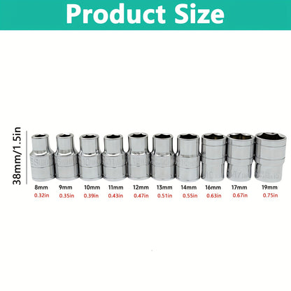 10pcs Wireless Impact Wrench Set with 1/2 Inch Drive Short Wall Metric Sockets (8mm-19mm) - Professional Automotive Repair Tools & Hand Tools, Heavy-Duty Impact Wrench for Car Maintenance, Machinery Repair, Durable Steel Cons