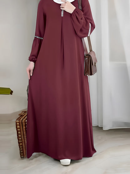 [Sequined Abaya] Sequined Long Sleeve Muslim Abaya | Middle Eastern Solid Color Casual Dress