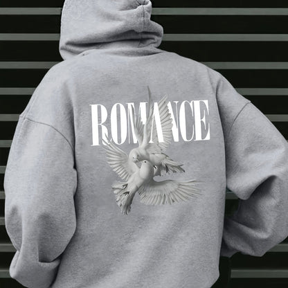 Men'S Casual Hooded Sweatshirt with "ROMANCE" Graphic Print - Loose Fit, Long Sleeve, Front Pocket, Perfect for Fall/Winter, Casual Wear Hoodie, |relaxed Fit Hoodie|front Pocket Hoodie, Sweater Hoodie