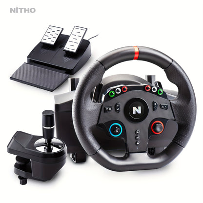 NiTHO Drive Pro ONE 10" Racing Wheel with Separate Shifter & Floor Pedals - 270° Zero Dead Zone, Ergonomic Design for PS4, Xbox, PC, Switch - Black Wheel with Red Ring, Immersive Driving Experience | Sleek Gaming Gear | Qual