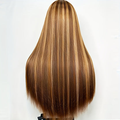 Ombre Straight Human Hair Wig 4/27 Blonde Ombre 13x4 Lace Front Pre-Plucked with Baby Hair 150% Density Piano Highlight Wig for, Versatile Hairpiece, Sophisticated Look