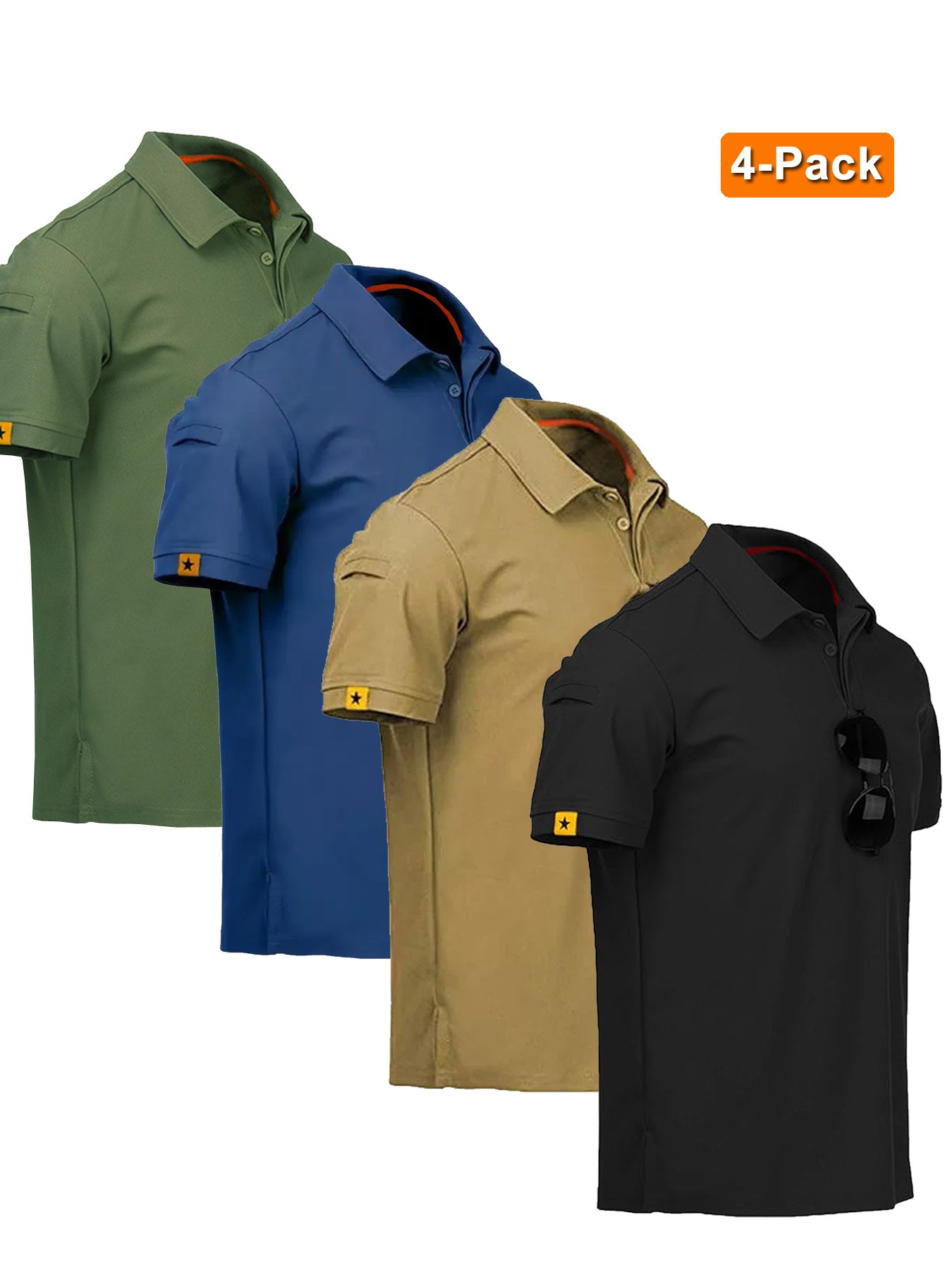 4pcs Men'S Quick-Dry Breathable Short Sleeve Polo Shirts - Lightweight Summer Outdoor T-Shirts with Collar, Regular Fit for Hiking, Golf, Beach