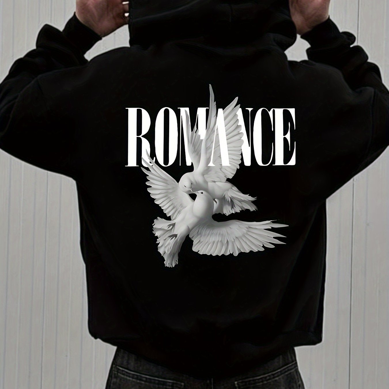 Men'S Casual Hooded Sweatshirt with "ROMANCE" Graphic Print - Loose Fit, Long Sleeve, Front Pocket, Perfect for Fall/Winter, Casual Wear Hoodie, |relaxed Fit Hoodie|front Pocket Hoodie, Sweater Hoodie