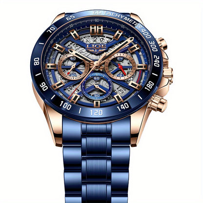 LIGE Watch For Men Top Brand Luxury Men Watch Fashion Business Sports Quartz Chronograph Wristwatches Hollowed Out Chronograph Watch