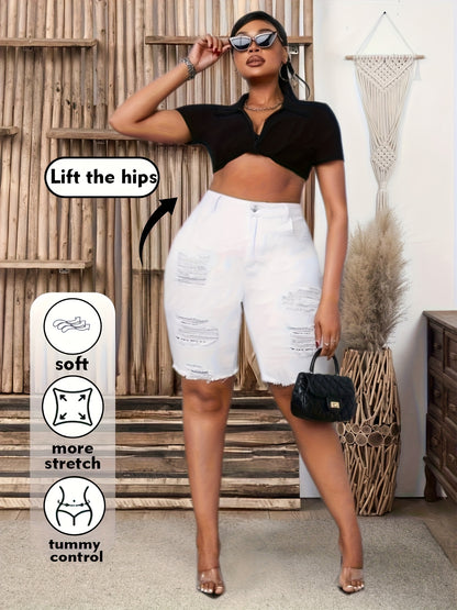 Plus-Size Stylish Stretchy Ripped Shorts