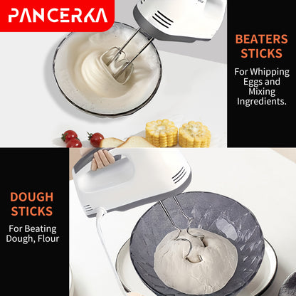 PANCERKA 7-Speed Electric Handheld Mixer with Beaters & Dough Hooks - Lightweight Ergonomic Design, Powerful Motor for Baking, Whisking, Beating Eggs - EU Plug (220V), Egg Whisking, Ergonomic Mixer, Durable Construction