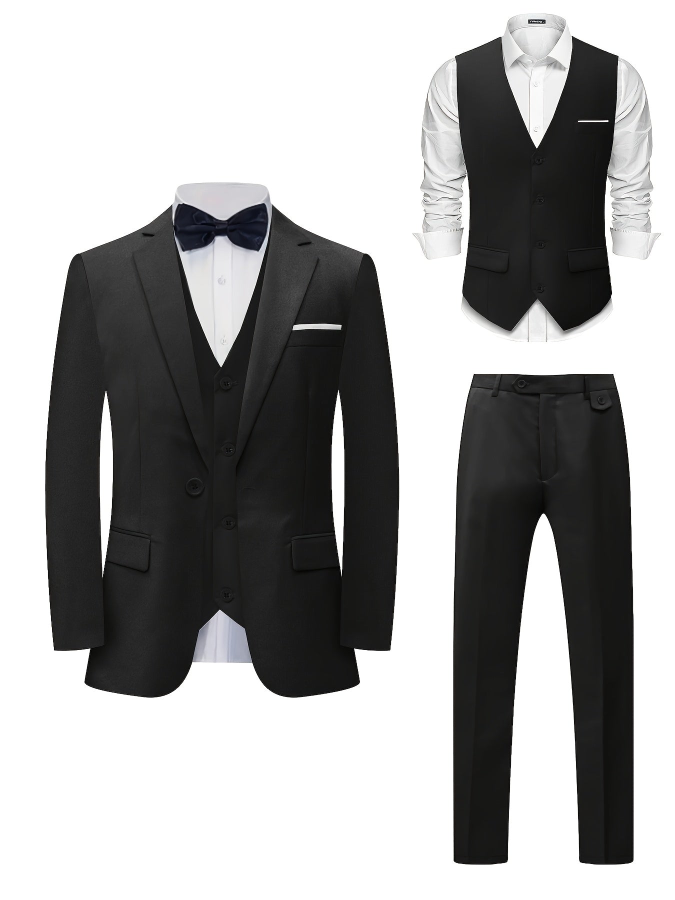 Men's Premium Three-Piece Suit Set, Plus Size Men’s, Includes Jacket and Vest – Perfect for Formal Wear Weddings Workwear Holiday Gifts