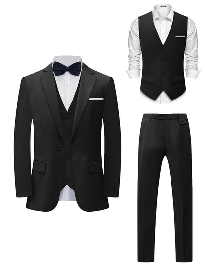 Men's Premium Three-Piece Suit Set, Plus Size Men’s, Includes Jacket and Vest – Perfect for Formal Wear Weddings Workwear Holiday Gifts