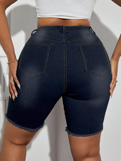Women&apos;s Plus Size Dark Washed Denim Shorts - Stretchy Slim Fit Casual Shorts with Button Closure, Machine Washable for Spring/Summer