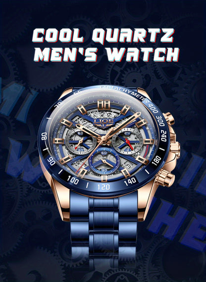 LIGE Watch For Men Top Brand Luxury Men Watch Fashion Business Sports Quartz Chronograph Wristwatches Hollowed Out Chronograph Watch