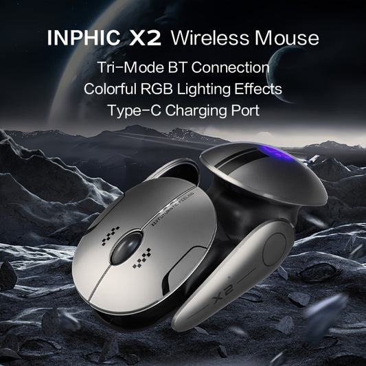 INPHIC X2 Wireless Mouse with Wireless, USB-C Charging, RGB Lighting, Silent Click, Battery Indicator, Ergonomic Design, Compatible with PC/Laptop/Smartphone - for Gaming, Office, Streaming - Liquid Gray, Office Accessory, Sl
