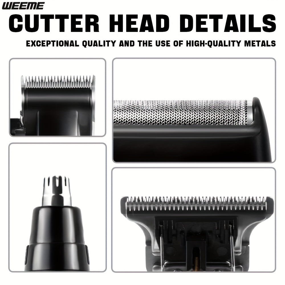 WEEME 4pcs Men'S Facial Grooming Kit: USB Fast Charging Electric Hair Clipper + T-Blade Trimmer + Shaver + Nose Hair Clipper for Shaving, Nose Hair Trimming, Carving Styling - LCD Battery Display - Perfect Gift for Father'S D