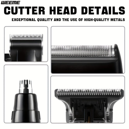 WEEME 4pcs Men'S Facial Grooming Kit: USB Fast Charging Electric Hair Clipper + T-Blade Trimmer + Shaver + Nose Hair Clipper for Shaving, Nose Hair Trimming, Carving Styling - LCD Battery Display - Perfect Gift for Father'S D