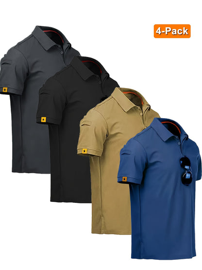 4pcs Men'S Quick-Dry Breathable Short Sleeve Polo Shirts - Lightweight Summer Outdoor T-Shirts with Collar, Regular Fit for Hiking, Golf, Beach